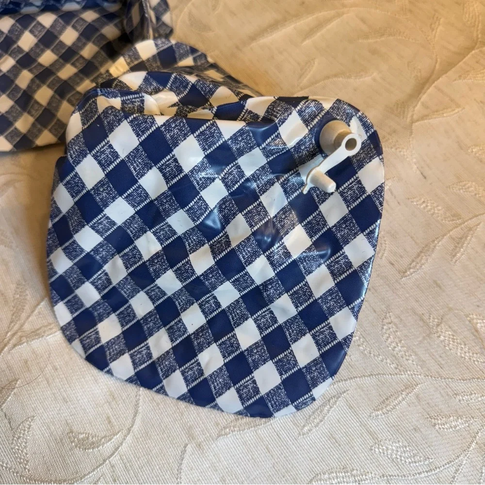 Vtg. Inflatable Blow Up Barbie Doll Sofa and Chair Set. Blue and White Checkered